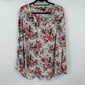 Torrid Womens Top 2X Multi Color V Neck Front Long Sleeves Casual Preppy Plus